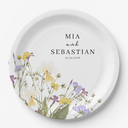 水彩薄紫結婚ズ ペーパープレート (正面)
