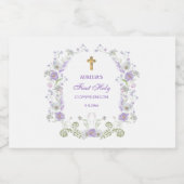 水彩薄紫花アーチ最初の聖餐式 スパークリングワインラベル (シングルラベル)