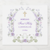水彩薄紫花アーチ最初の聖餐式 リキュールボトルラベル (シングルラベル)