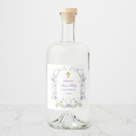 水彩薄紫花アーチ最初の聖餐式 リキュールボトルラベル