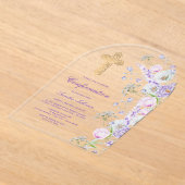 水彩薄紫花アーチ確認 アクリル招待状 (レイダウン)
