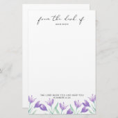 水彩薄紫花パーソナライズされた聖なる書物、 経典 便箋 (正面/裏面)