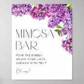 水彩薄紫花ブライダルシャワーミモサバー ポスター (正面)