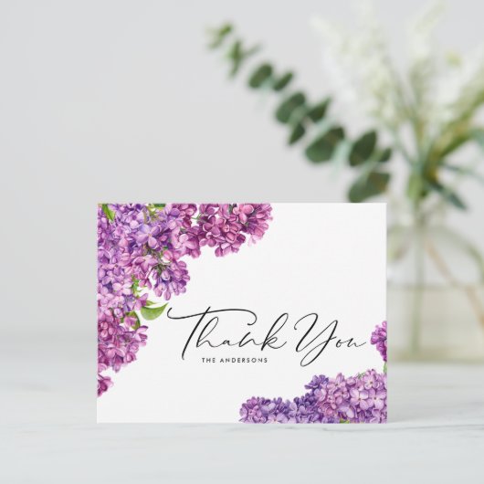 水彩薄紫花植物園ありがとう ポストカード (スタンド正面)