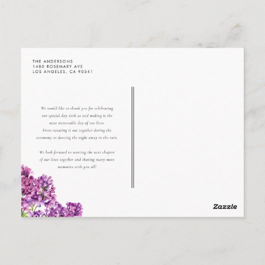 水彩薄紫花植物園ありがとう ポストカード (裏面)