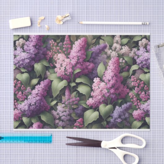 水彩薄紫花模様の切り離 薄葉紙 (クラフト)