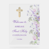 水彩薄紫花第1聖餐式へようこそ アクリルサイン (正面)