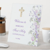水彩薄紫花第1聖餐式へようこそ 台座サイン (インサイチュ)