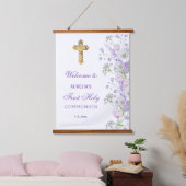 水彩薄紫花第1聖餐式へようこそ 吊り下げ型タペストリー (寝室)