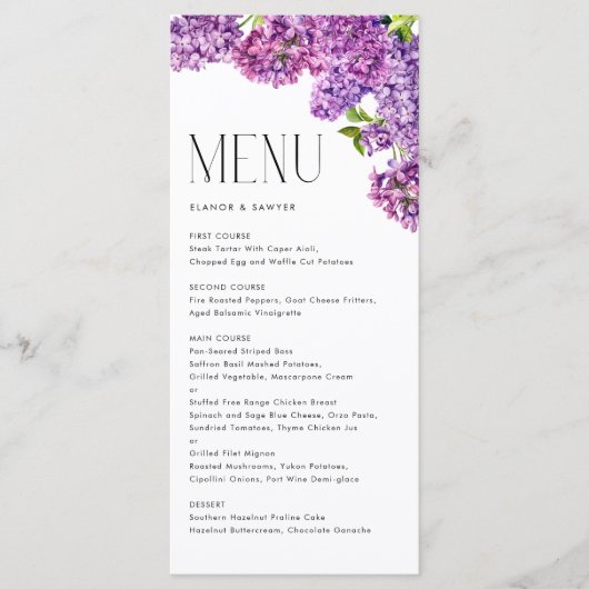 水彩薄紫花結婚植物園 メニュー (正面)