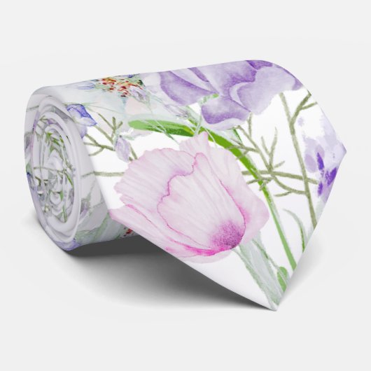 水彩薄紫花首タイ ネクタイ (ロール)