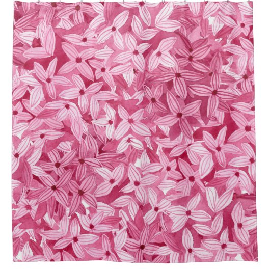 水彩薄紫花:ピンクのフローラ背景 シャワーカーテン (正面)