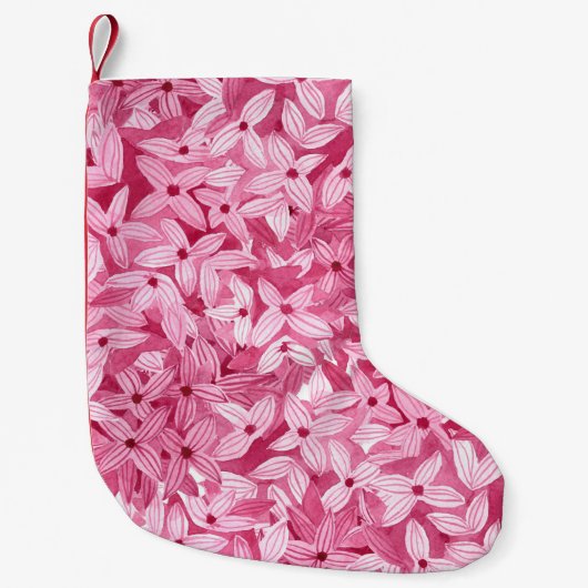 水彩薄紫花：ピンクのフローラ背景 スモールクリスマスストッキング (正面)