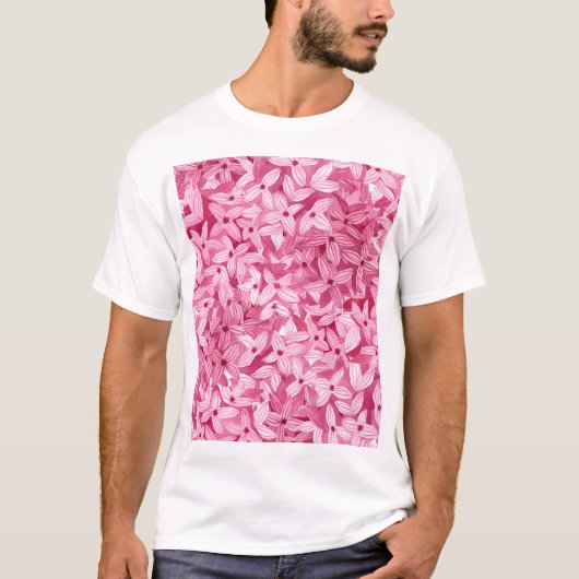 水彩薄紫花:ピンクのフローラ背景 Tシャツ (正面)