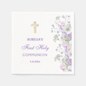 水彩薄紫花First Communion スタンダードカクテルナプキン (正面)