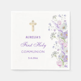 水彩薄紫花First Communion スタンダードカクテルナプキン