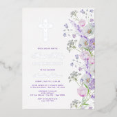 水彩薄紫花First Communion 箔招待状 (正面)