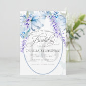 水彩薄紫 – ほこりっぽいブルーマイルストーン誕生日 招待状 (スタンド正面)