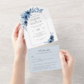 水彩藍アーチrsvp付結婚き オールインワン招待状 (貼ってはがせる)