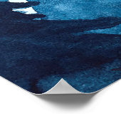 水彩藍松の木と雪 ポスター (角)