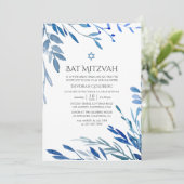 水彩藍色葉バルミツワー 招待状 (スタンド正面)