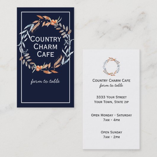 水彩藍青リース名刺 名刺 (正面/裏面)