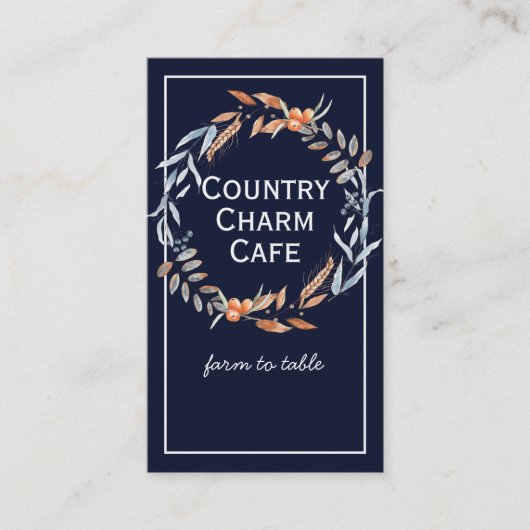 水彩藍青リース名刺 名刺 (正面)