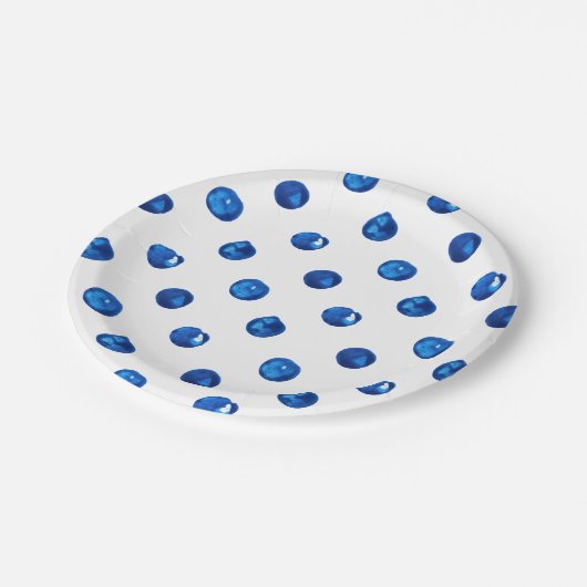 水彩藍青水玉模様模様 ペーパープレート (アングル)