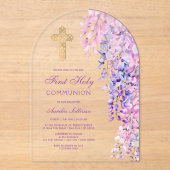 水彩藤のアーチ最初の聖餐式 アクリル招待状 (正面)