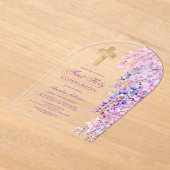 水彩藤のアーチ最初の聖餐式 アクリル招待状 (レイダウン)