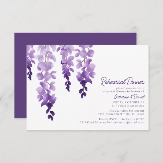 水彩藤のリハ結婚ーサルディナー エンクロージャーカード (正面/裏面)