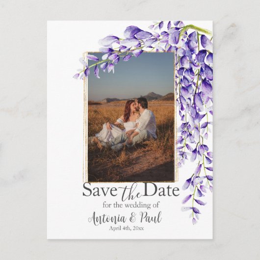 水彩藤の開花写真を保存 ポストカード (正面)