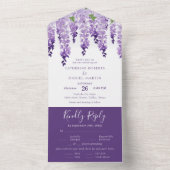 水彩藤パープル薄紫結婚フローラ オールインワン招待状 (内側)