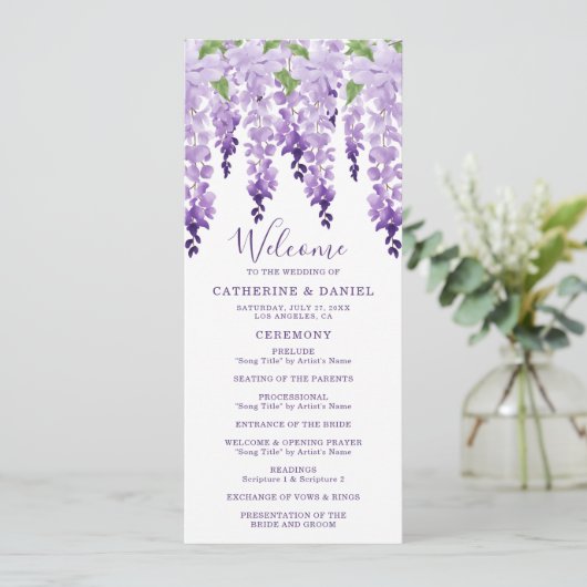 水彩藤パープル薄紫結婚フローラ プログラム (スタンド正面)
