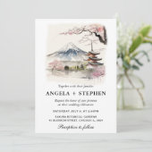 水彩藤日本のとパゴダ風光明媚結婚な 招待状 (スタンド正面)