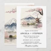 水彩藤日本のとパゴダ風光明媚結婚な 招待状 (正面/裏面)