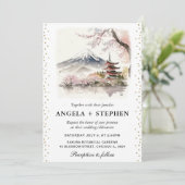 水彩藤日本のとパゴダ風光明媚結婚な 招待状 (スタンド正面)