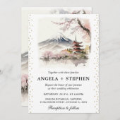 水彩藤日本のとパゴダ風光明媚結婚な 招待状 (正面/裏面)