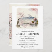 水彩藤日本のとパゴダ風光明媚結婚な 招待状 (正面/裏面)