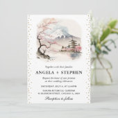 水彩藤日本のとパゴダ風光明媚結婚な 招待状 (スタンド正面)