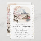 水彩藤日本のとパゴダ風光明媚結婚な 招待状 (正面/裏面)