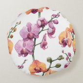 水彩蘭の花の継ぎ目のない模様 ラウンドクッション (裏面)