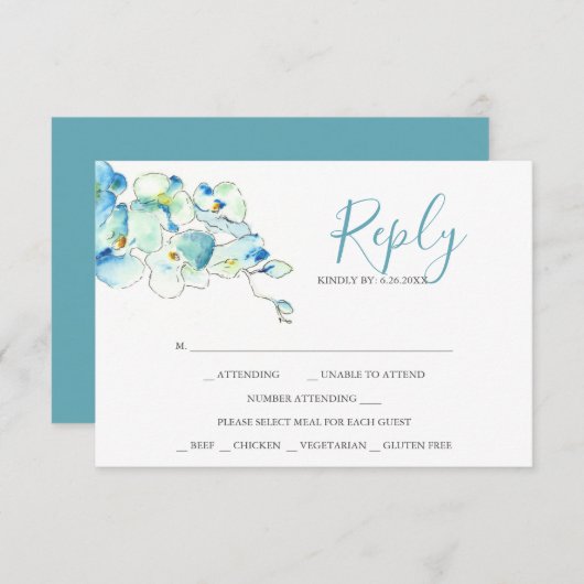 水彩蘭の花の返信RSVPカード 出欠カード (正面/裏面)