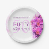 水彩蘭の花50th誕生日名前をカスタムする ペーパープレート (正面)