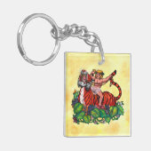 水彩虎に乗って微笑む若いバッカス キーホルダー (正面左)