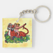 水彩虎に乗って微笑む若いバッカス キーホルダー (裏面)