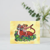 水彩虎に乗って微笑む若いバッカス ポストカード (スタンド正面)