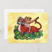 水彩虎に乗って微笑む若いバッカス ポストカード (正面/裏面)