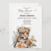 水彩虎の花ベビーシャワー 招待状 (正面/裏面)