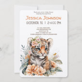 水彩虎の花ベビーシャワー 招待状 (正面)